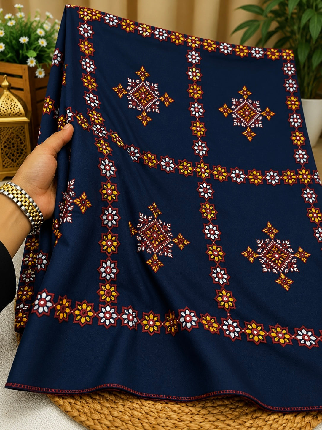 Thick Thread Check Style Full Jaal Sitara Embroidered Balochi Chader | Swiss Lawn