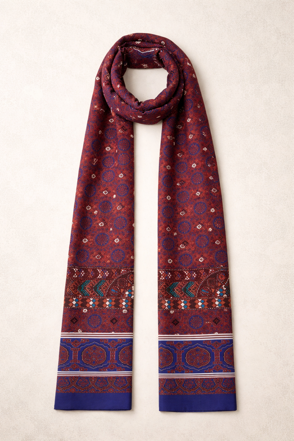 Traditional Sindhi Ajrak Printed Muffler for Men & Women – Red & Blue Handcrafted Design