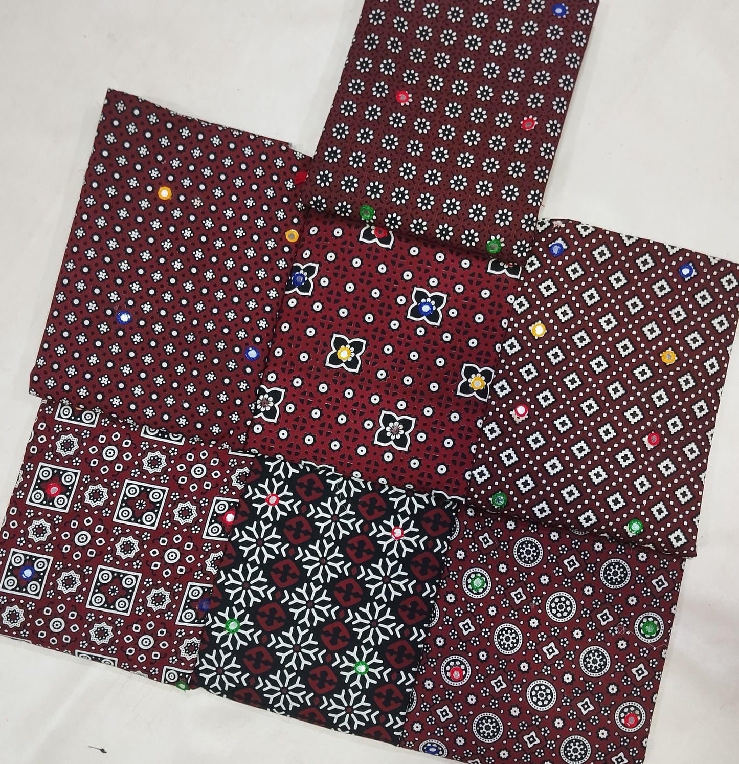 Ajrak Soft Cotton 3-Piece Suit with Multi Sitara Foil Work – Hand-Dyed Traditional Elegance