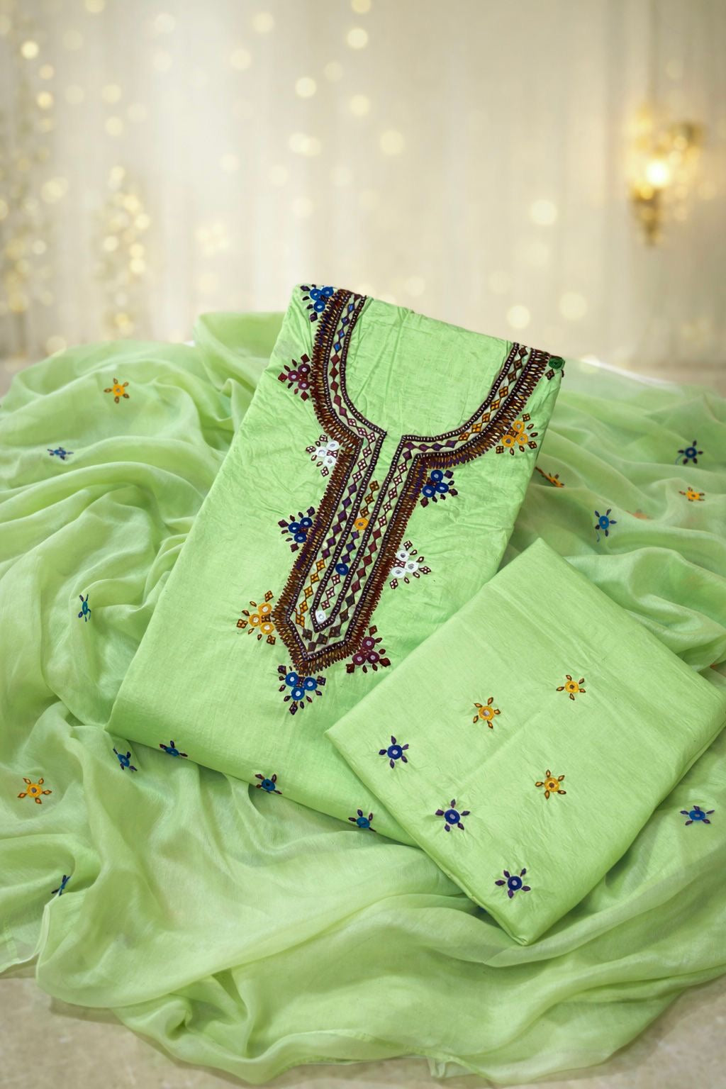 Balochi Gala Handwork 3-Piece Suit | Original Mirror Work | Soft Cotton & Chiffon Dupatta