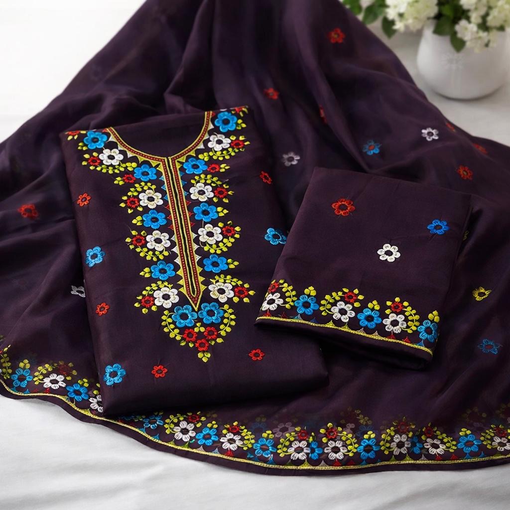 Applic Style Computer Embroiderd 3pc Dress 👗