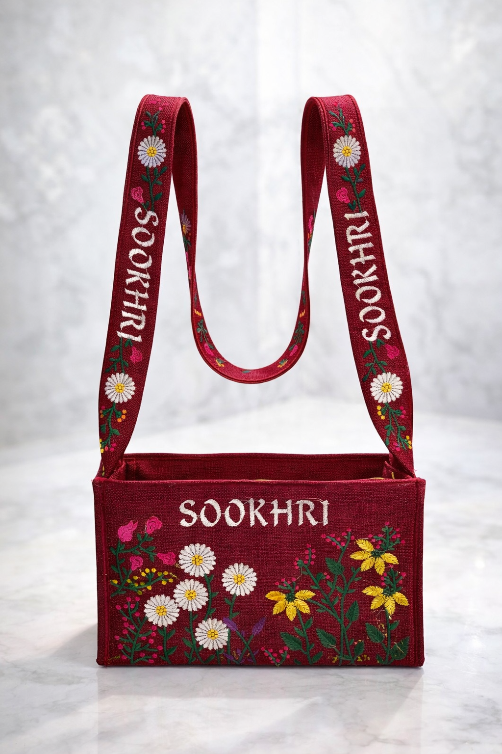Sookhri Cross Body Floral Embroidered Jute Fabric Bag with Quality Zip