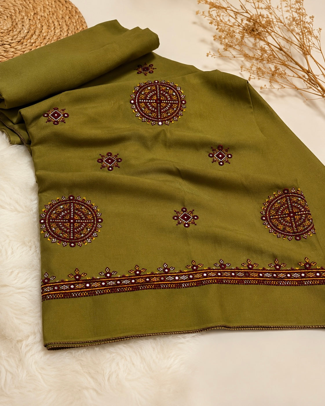 Balochi Thick Thread Sitara Bunches Embroidery Work Chader | Swiss Lawn Fabric