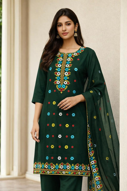 Applic Style Computer Embroiderd 3pc Dress 👗