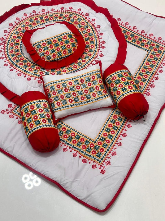 6-Piece Embrodiered Baby Bedding Set with Mattress, Quilt, Pillows & Bolsters