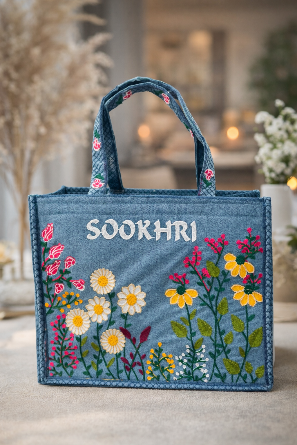 Sookhri Floral Embroidered Black Handbag – Soft Velvet Fabric