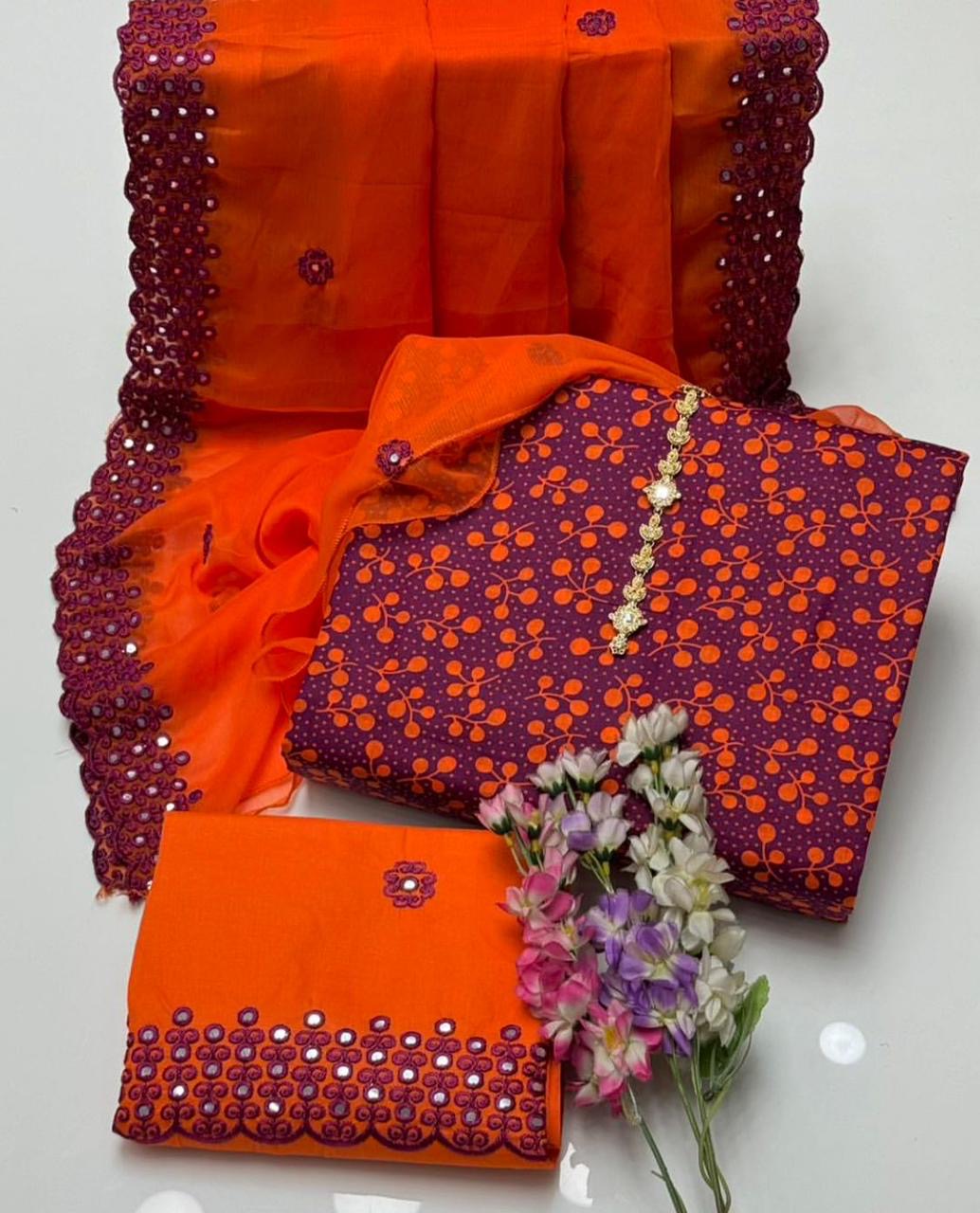 Rimsha Classic Printed Lawn With Chiffon Sitara Embroiderd Fancy 3pc Dress 👗