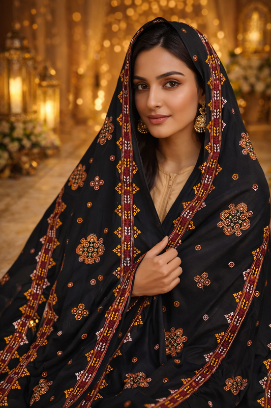 Luxury Embroidered China Georgette Fabric with 9mm Sitara Thick Thread Embroidery Work Chaddar