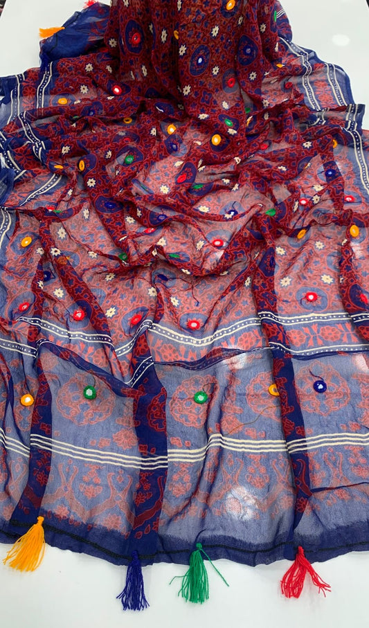 Ajrak Chiffon Dupatta With Multi Foil Work