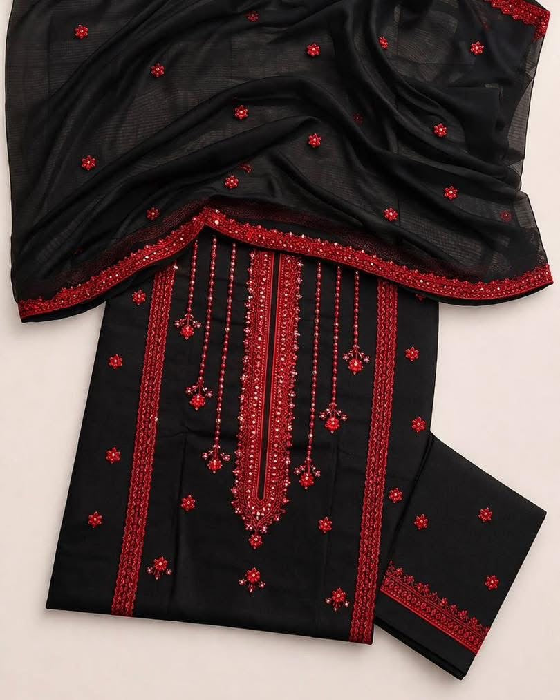 3MM Sequence Sitara Gala with Panel Daman Embroidered Lawn Cotton with Chiffon Dupatta - 3PC Unstitch Dress 👗