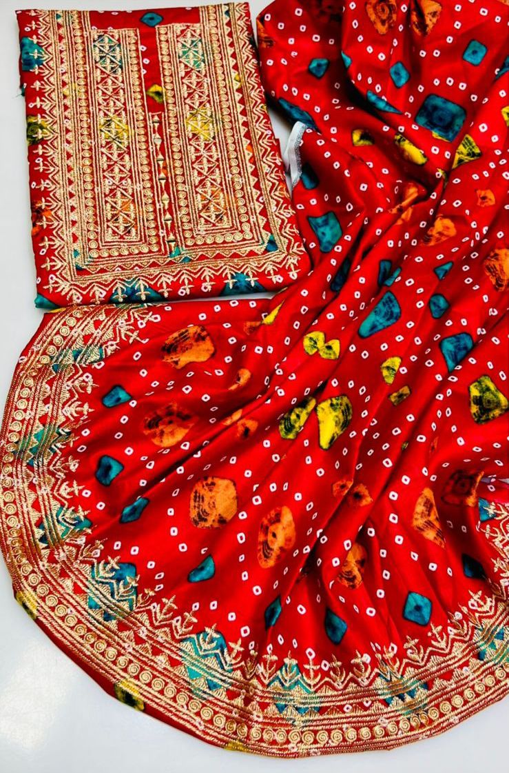 2-Piece Soft Cotton Chunri Suit with Zari Mirror Neck Embroidery