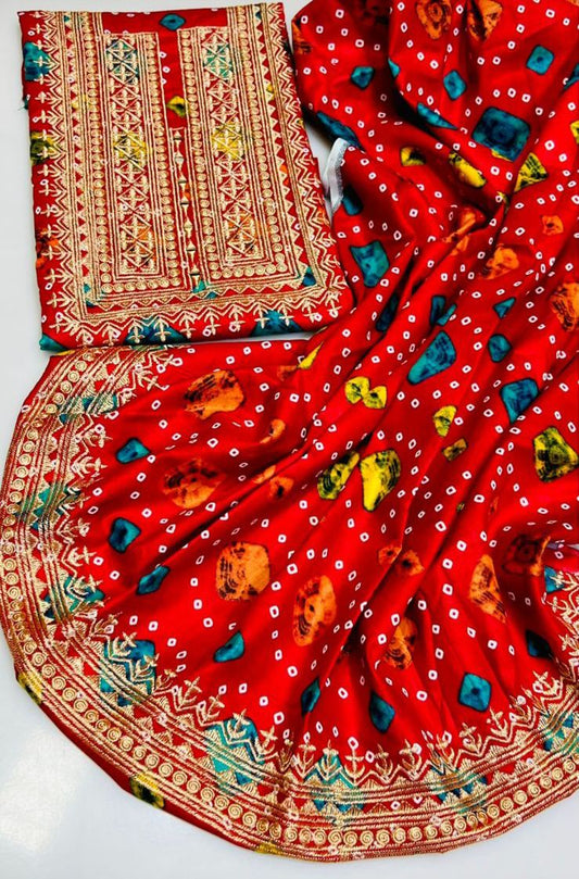 2-Piece Soft Cotton Chunri Suit with Zari Mirror Neck Embroidery