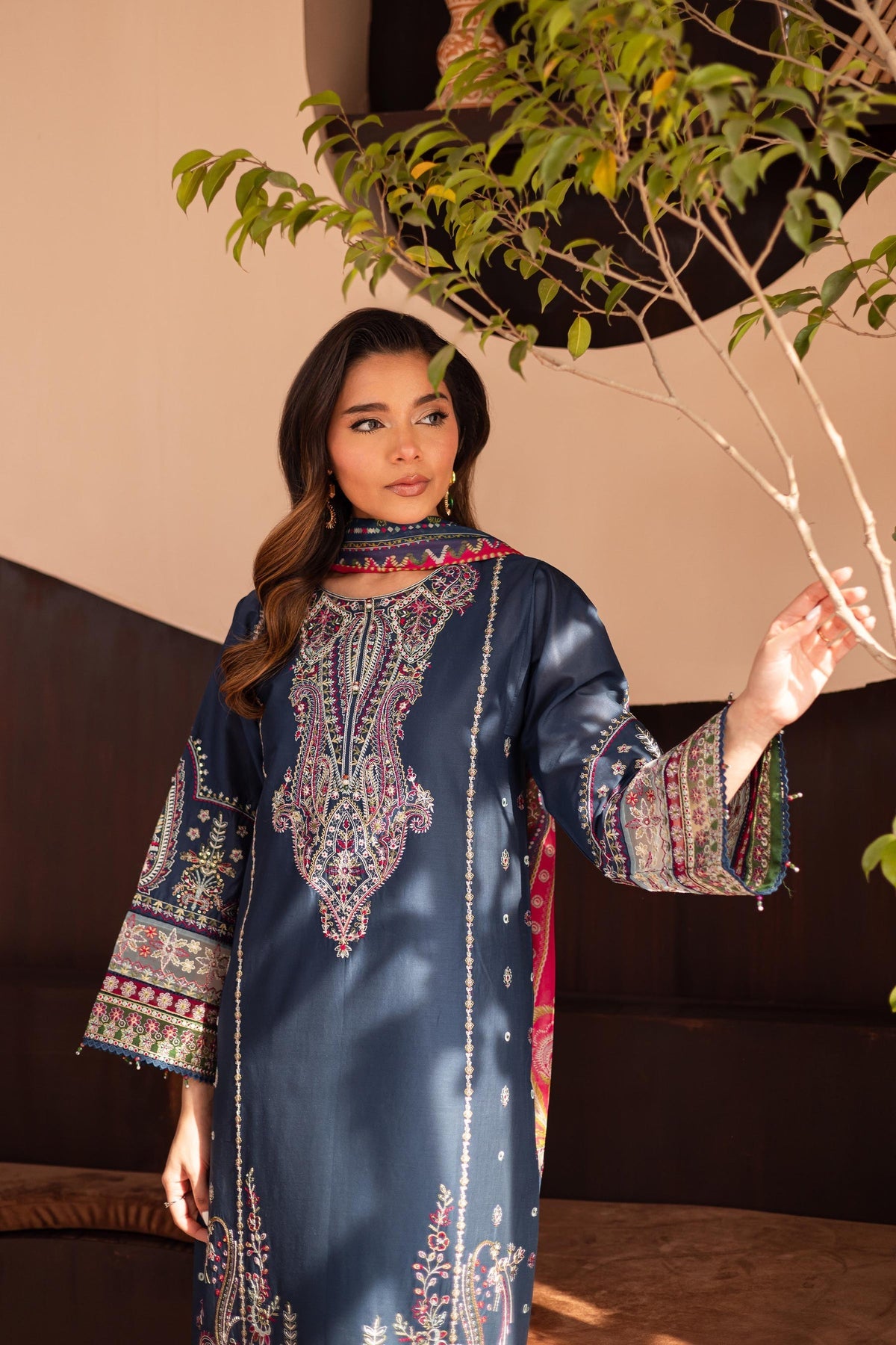 Fancy Sequence Embroidered Winter Dhanak 3-Piece Dress with Digital Printed Shawl
