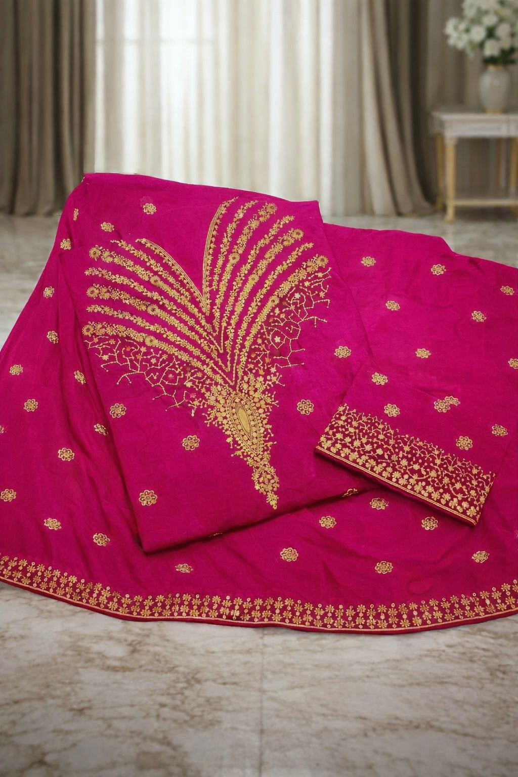 Fancy 3MM Zarri Sitara Work Soft Cotton Fabric with Chiffon Dupatta – 3PC Unstitch Dress 👗