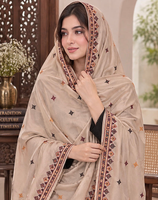 Computer Sitara Two Border Embroidered |Swiss Voile - Ladies Chadar|