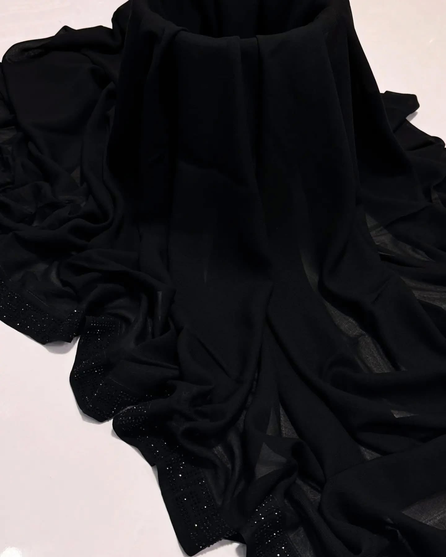 Korean Georgette Black Chadar with Stone Work Border
