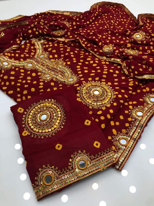 Traditional Gotta Mirror Work Chunri 3-Piece Dress (Handmade – Cotton Fabric)