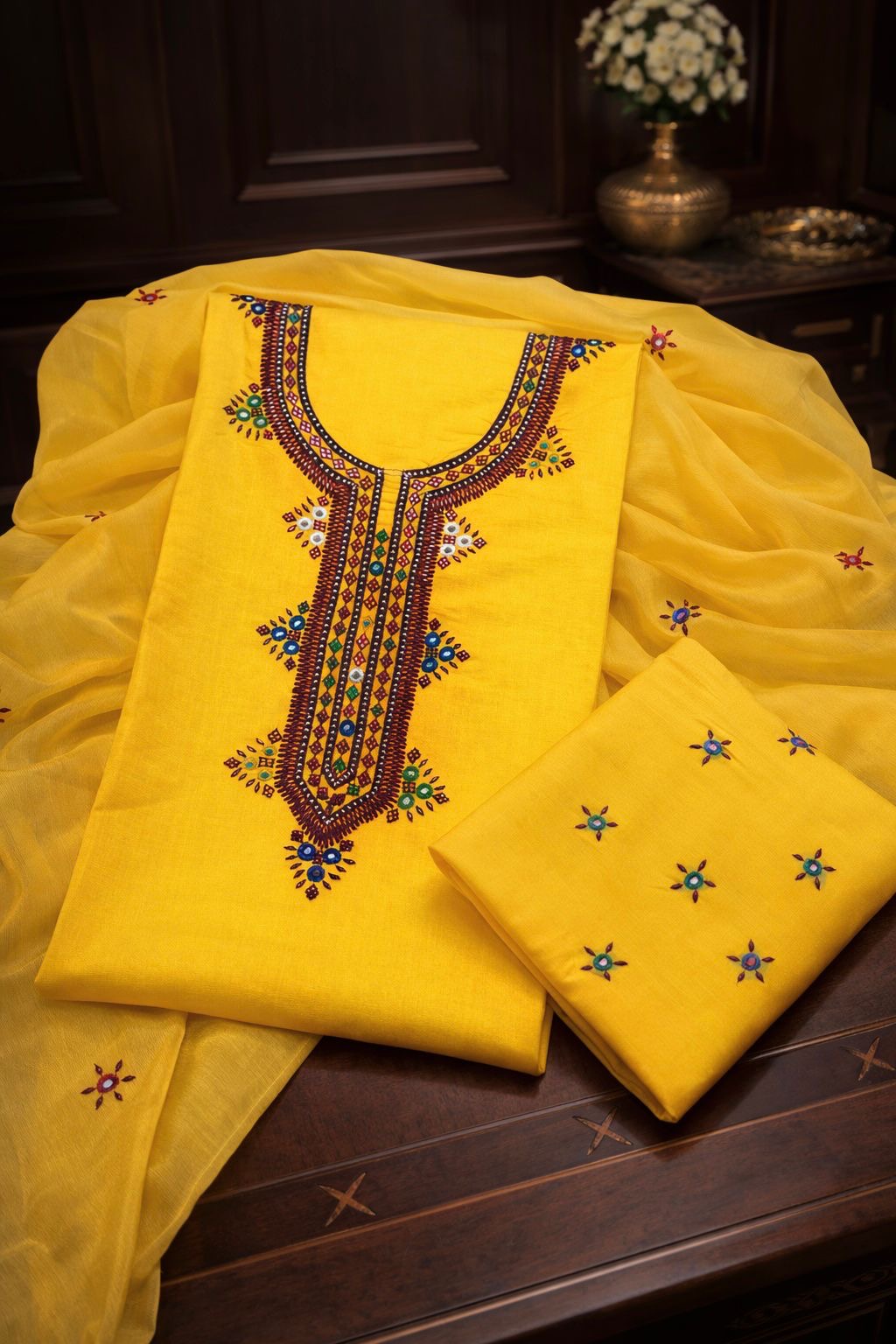 Balochi Gala Handwork 3-Piece Suit | Original Mirror Work | Soft Cotton & Chiffon Dupatta
