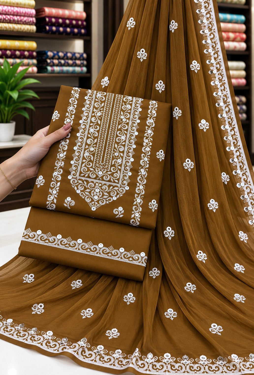 Edenrobe Style Cross Stitch 9MM Sitara - Soft Cotton with Chiffon Dupatta - 3PC Unstitch Dress 👗