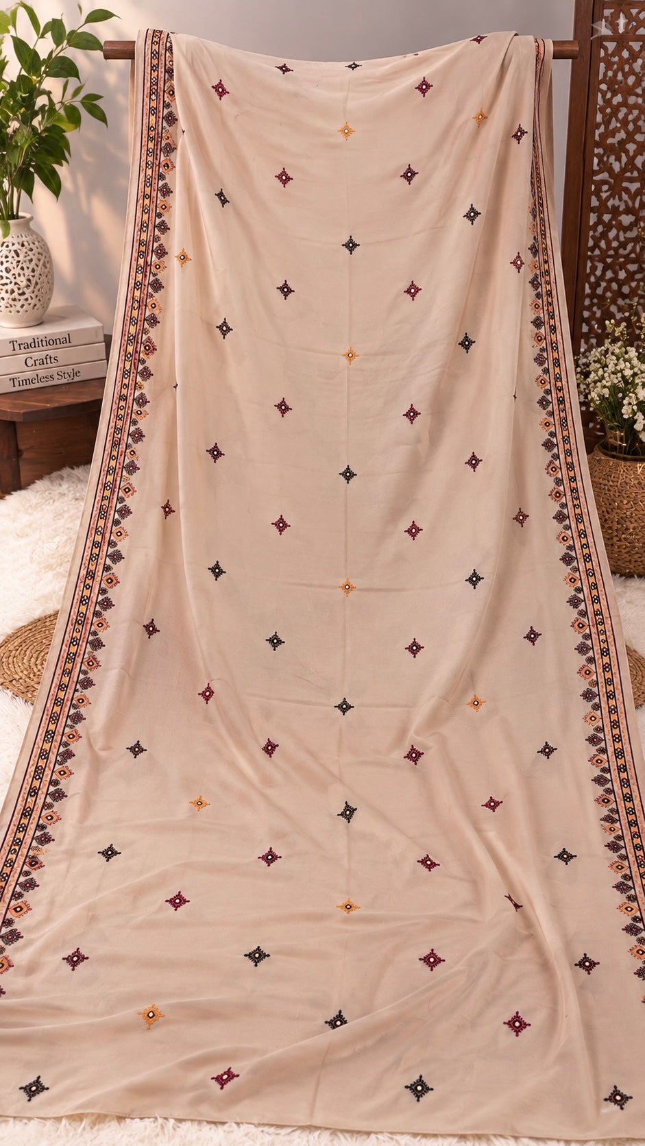 Computer Sitara Two Border Embroidered |Swiss Voile - Ladies Chadar|