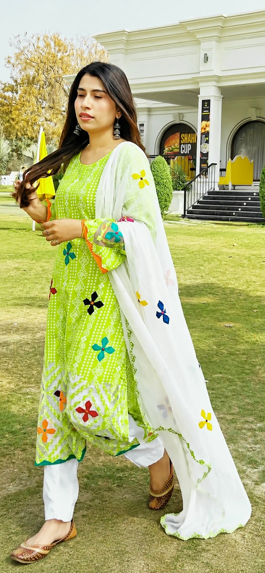 Lawn Cotton Digital Chunri Print Multi Applic Work Handmade with Chiffon Applic Work Dupatta - 3PC Unstitch Dress 👗