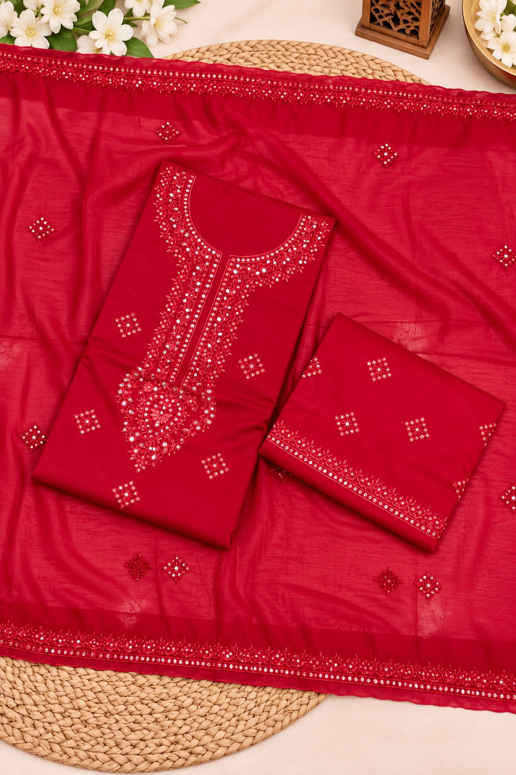 Luxury 3MM Sitara Gala Heavy Chak Daman Soft Cotton with Chiffon Dupatta | 3PC Unstitched Dress 👗