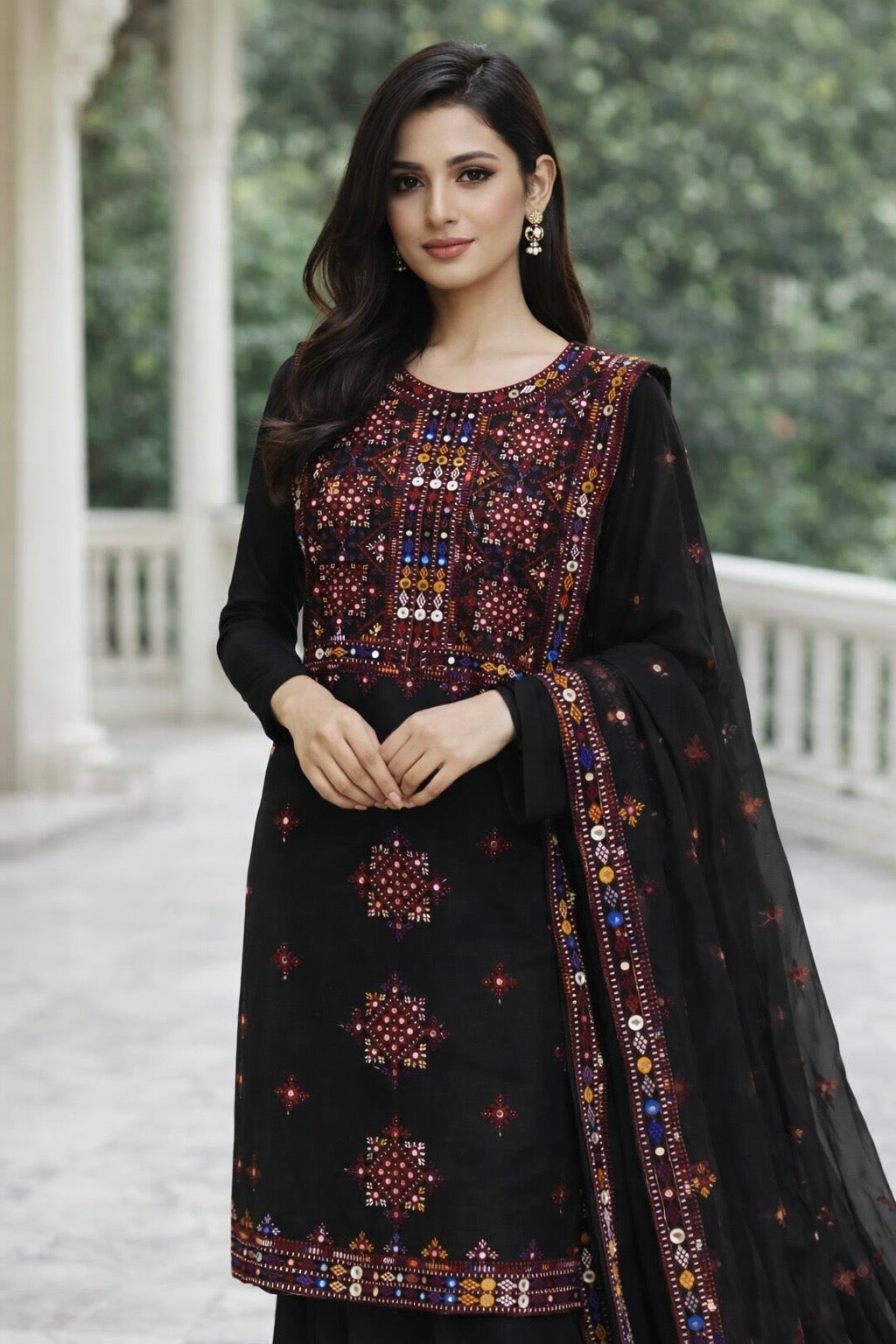 Balochi Thick Thread Sitara Embroidery Lawn Cotton With Chiffon Dupatta - 3PC Unstitch Dress 👗