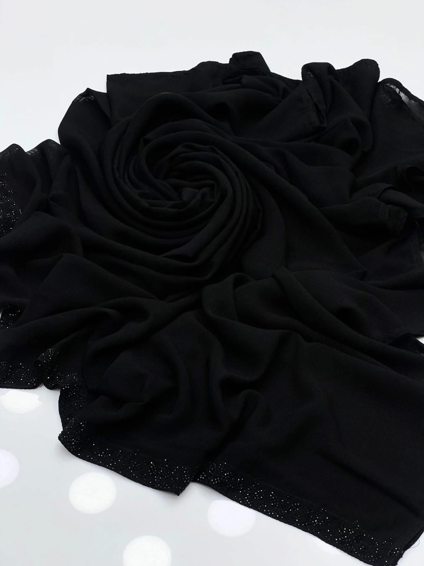 Korean Georgette Black Chadar with Stone Work Border