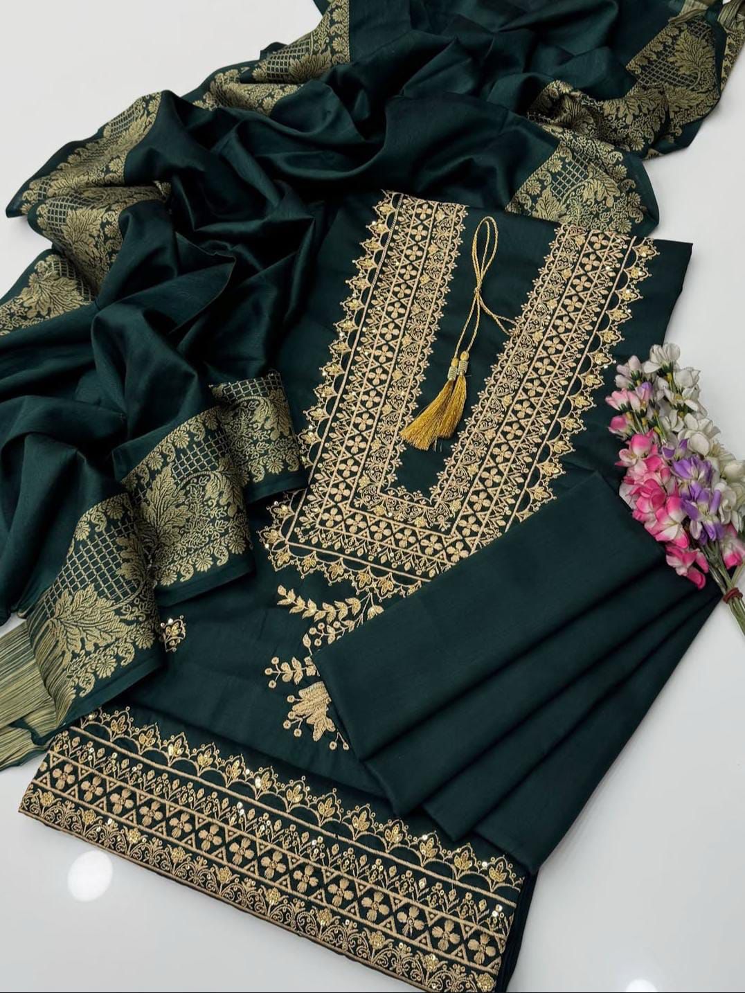 Winter Staple Soosi 3-Piece Suit | 3mm Sequence Embroidery with Jacquard Staple Soosi Shawl Dupatta