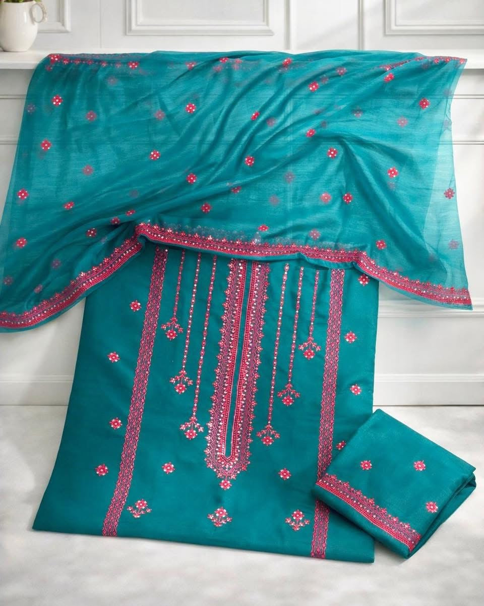 3MM Sequence Sitara Gala with Panel Daman Embroidered Lawn Cotton with Chiffon Dupatta - 3PC Unstitch Dress 👗