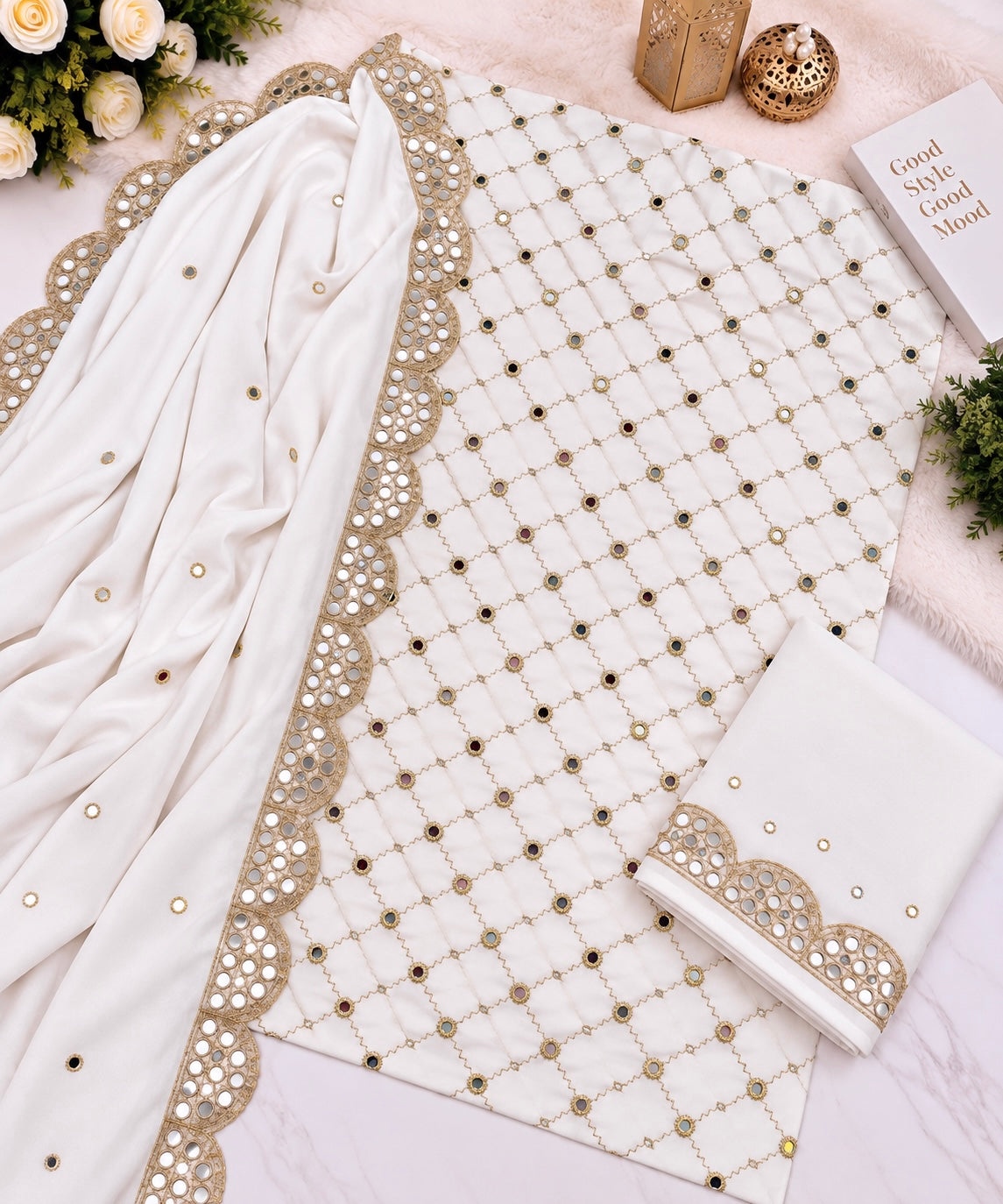Zarri Sitara Full Jaal Embroidered Soft Cotton with Two-Side Cutwork Chiffon Dupatta | 3PC Unstitched Fancy Dress 👗
