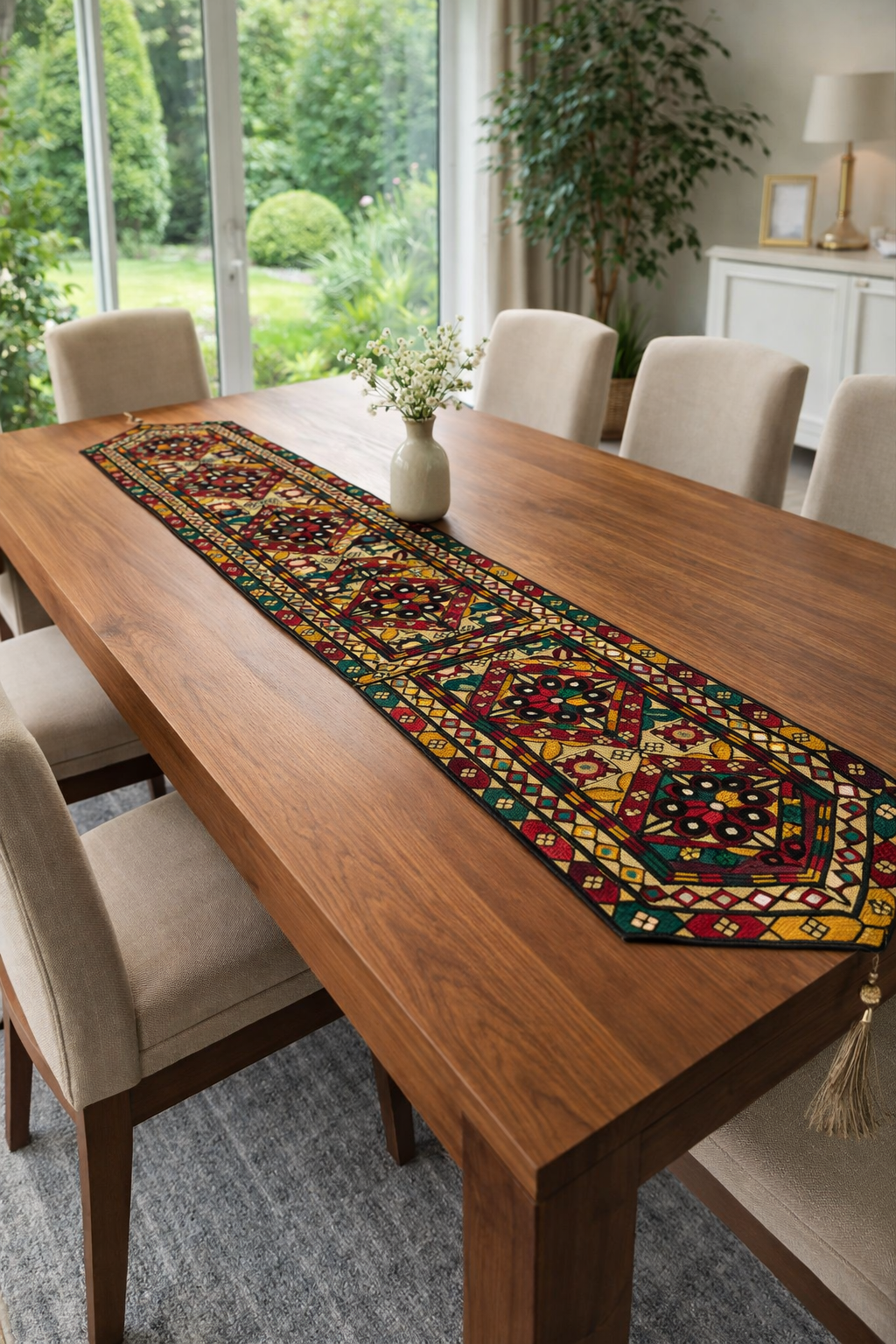Traditional Embroidered Table Long Runner (5.5ft length 1ft Width)