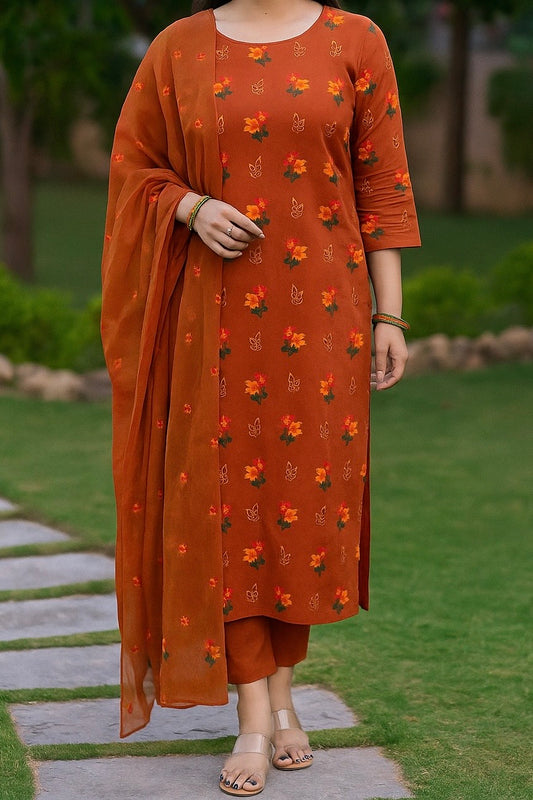 Cross Stitch Flower Bouring Embroidery 3pc Dress