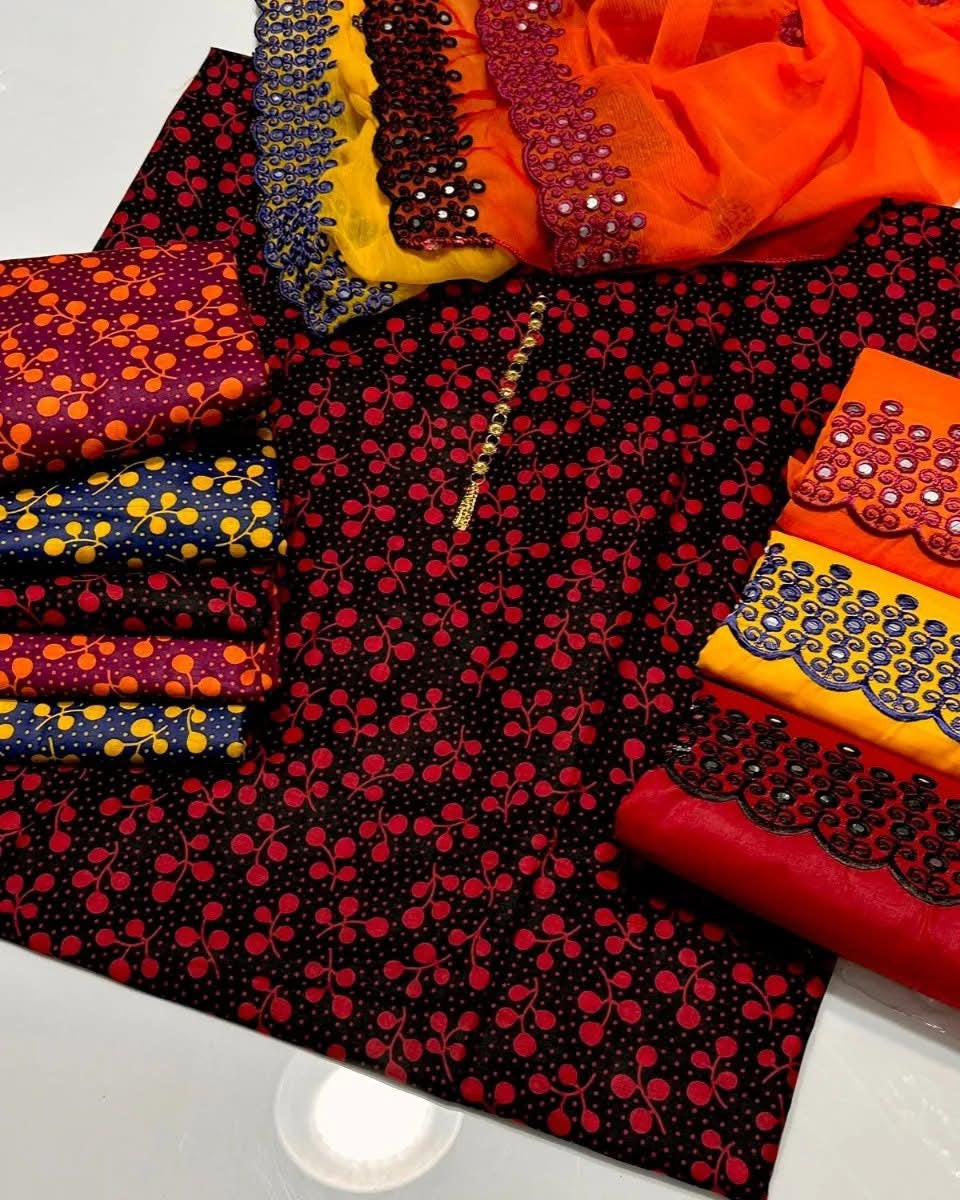 Rimsha Classic Printed Lawn With Chiffon Sitara Embroiderd Fancy 3pc Dress 👗