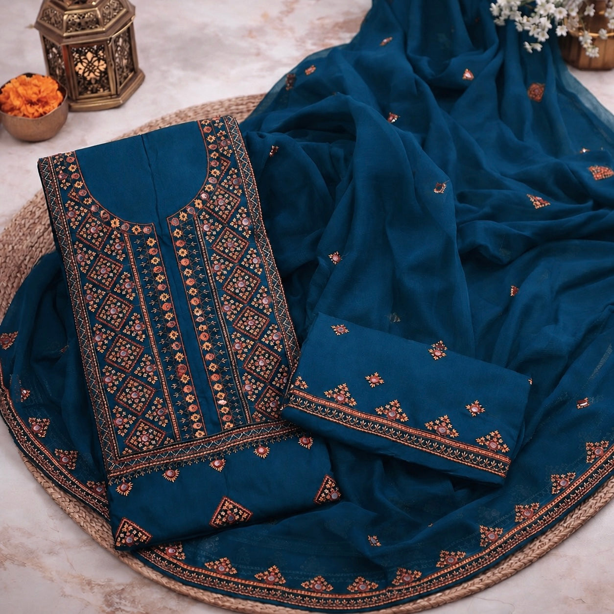 Balochi Style Thick Thread 9MM Sitara Embroidered Lawn Cotton with Chiffon Dupatta - 3PC Unstitch Dress 👗
