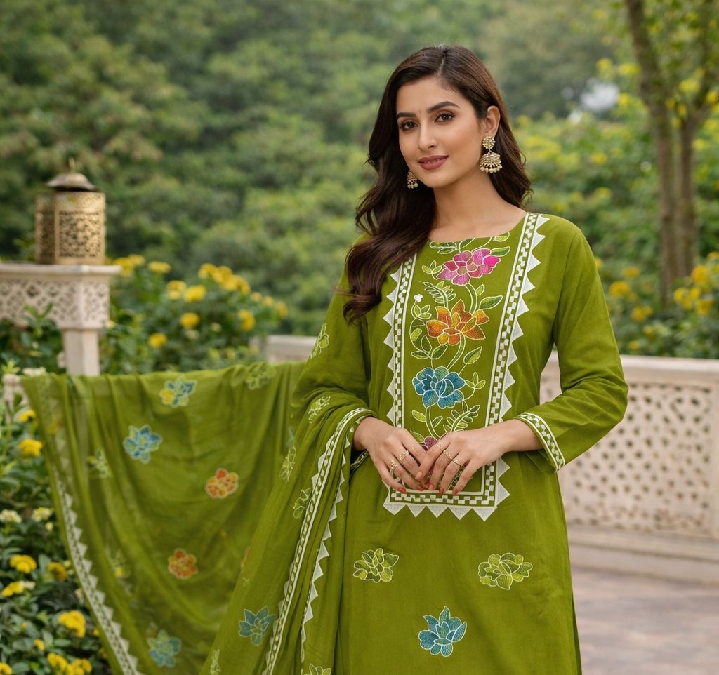 Computer Applic Floral Embroidered Unstitched 3PC Dress