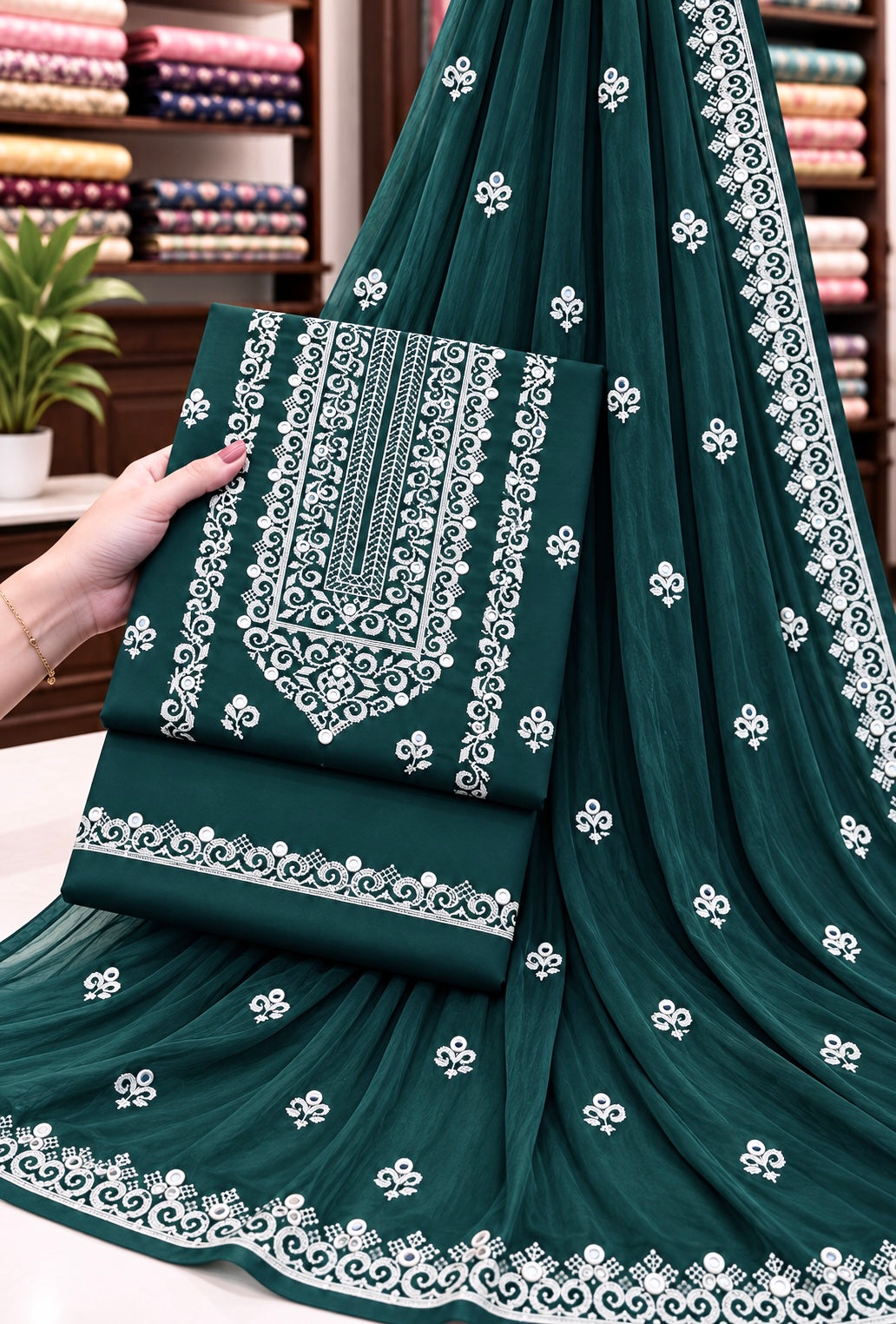 Edenrobe Style Cross Stitch 9MM Sitara - Soft Cotton with Chiffon Dupatta - 3PC Unstitch Dress 👗