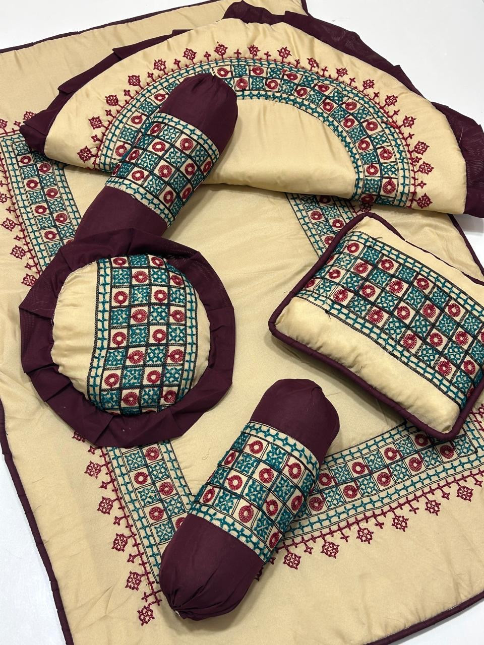 6-Piece Embrodiered Baby Bedding Set with Mattress, Quilt, Pillows & Bolsters