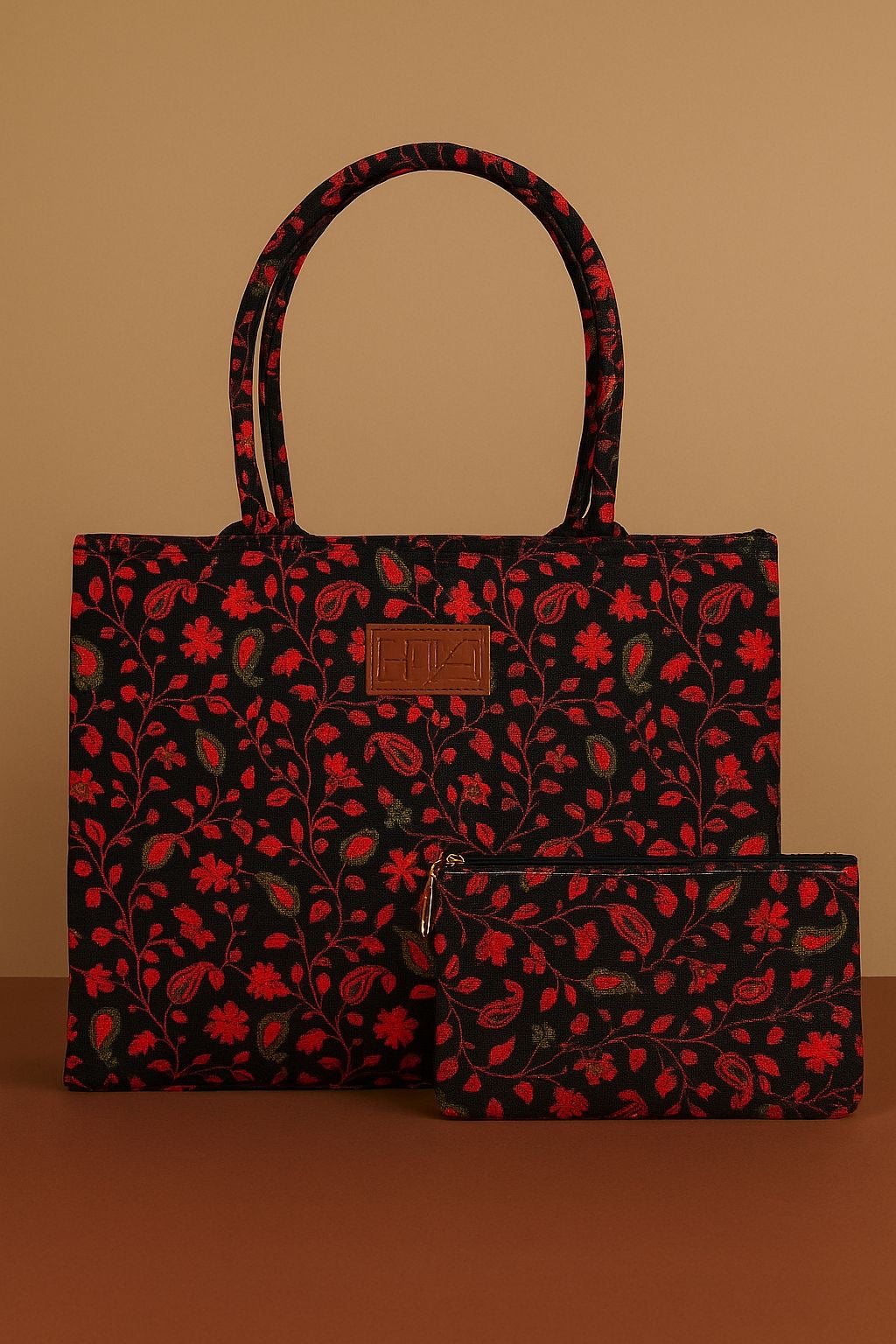Floral Canvas Tote Bag with Matching Clutch – Premium Everyday Carry