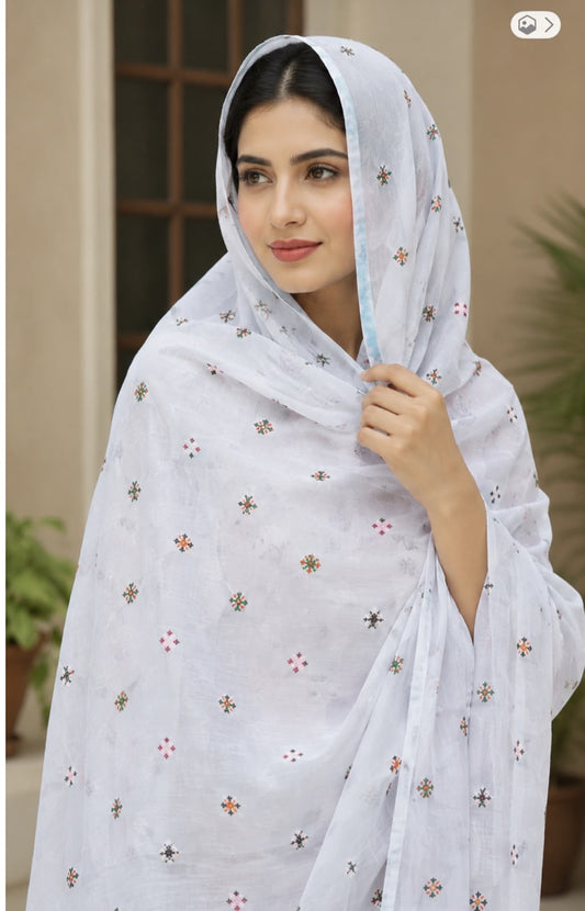 Cross Stitch Flower Booti Embroidered Lightweight Ladies Chaddar | Swiss Lawn Fabric