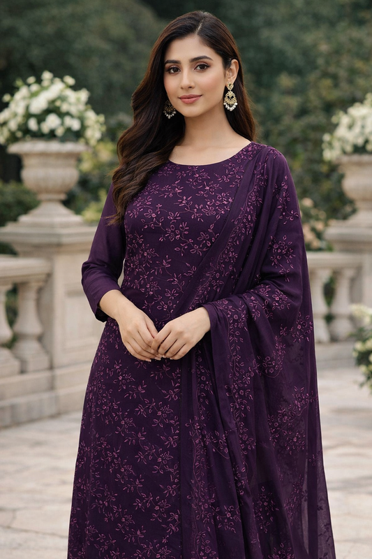 Bouring Chiken Kari Full Jaal Embroidery Lawn Cotton Fabric Shirt, Chiffon Full Jaal Bouring Embroidery Dupatta, Plain Lawn Cotton Trouser - 3PC Unstitch Dress 👗
