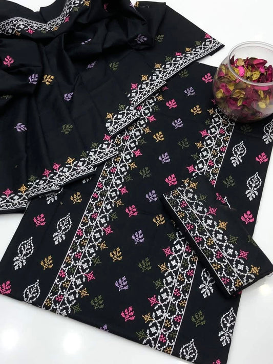 🖤 Premium Cross Stitch Dhanak 3-Piece Winter Suit