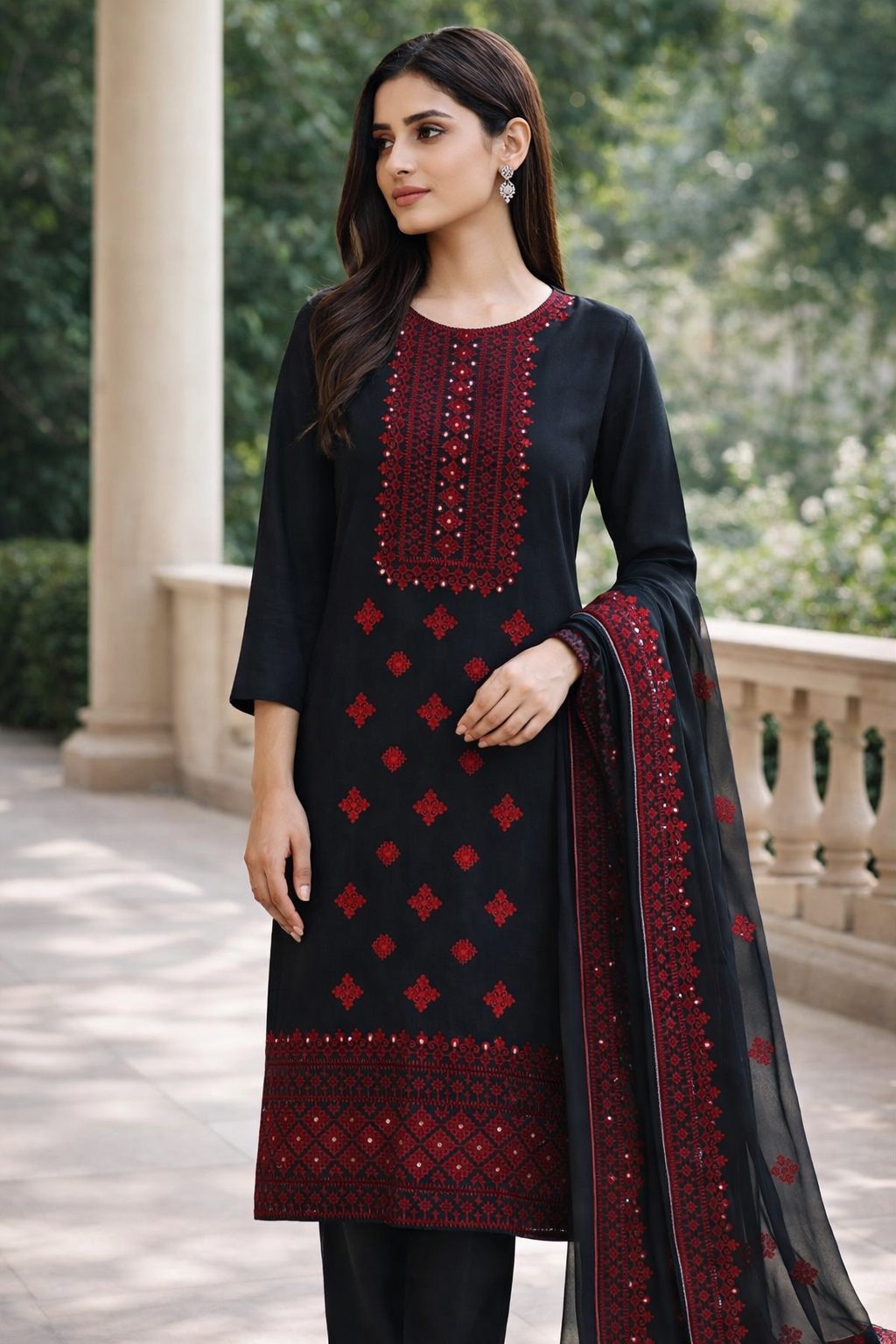 Hurmucha Machine Work & Sitara Foil Detailing Embroidered Lawn Cotton with Chiffon Dupatta – 3PC Unstitch Dress 👗
