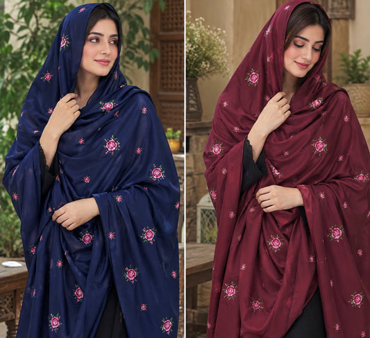 Cross Stitch Gulab Embroidered Ladies Long Chadder