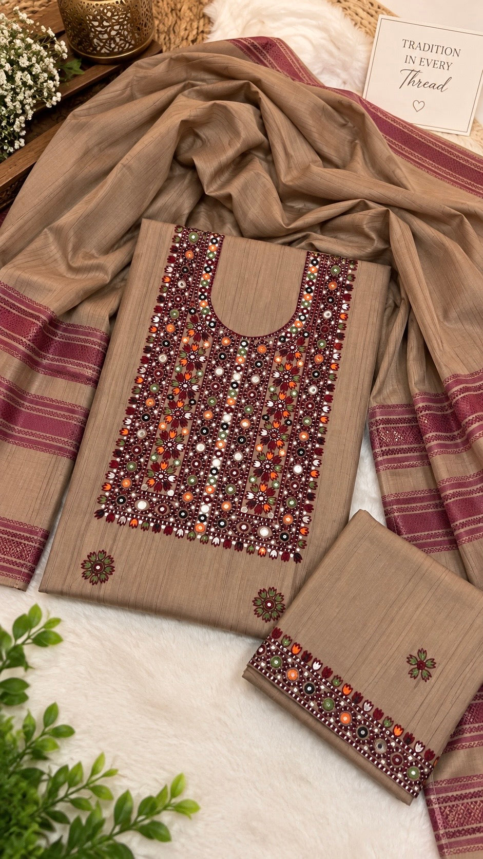 Soft Lining Khaddi Khaddar with Balochi Thick Thread Multi Stara Embroidery - 3PC Unstitched Suit 👗