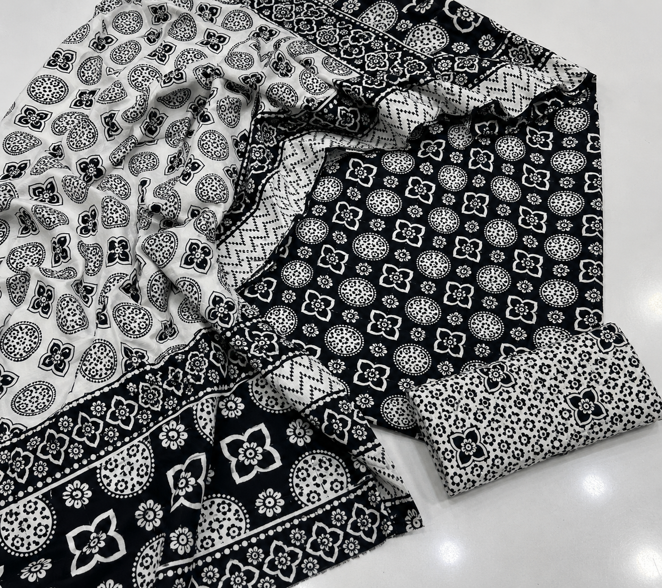 Hand Block Print Ajrak Cotton Unstitched 3-Piece Suit | All-Season Wear