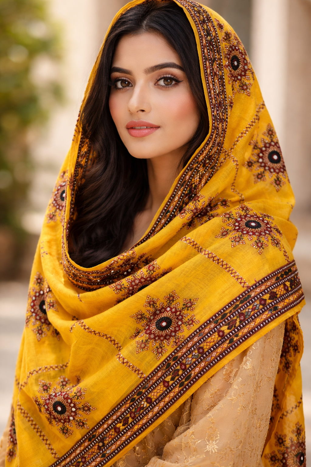 9MM Sitara Thick Thread Heavy Bunches Embroidery with Two Side Border - Swiss Lawn Chadar