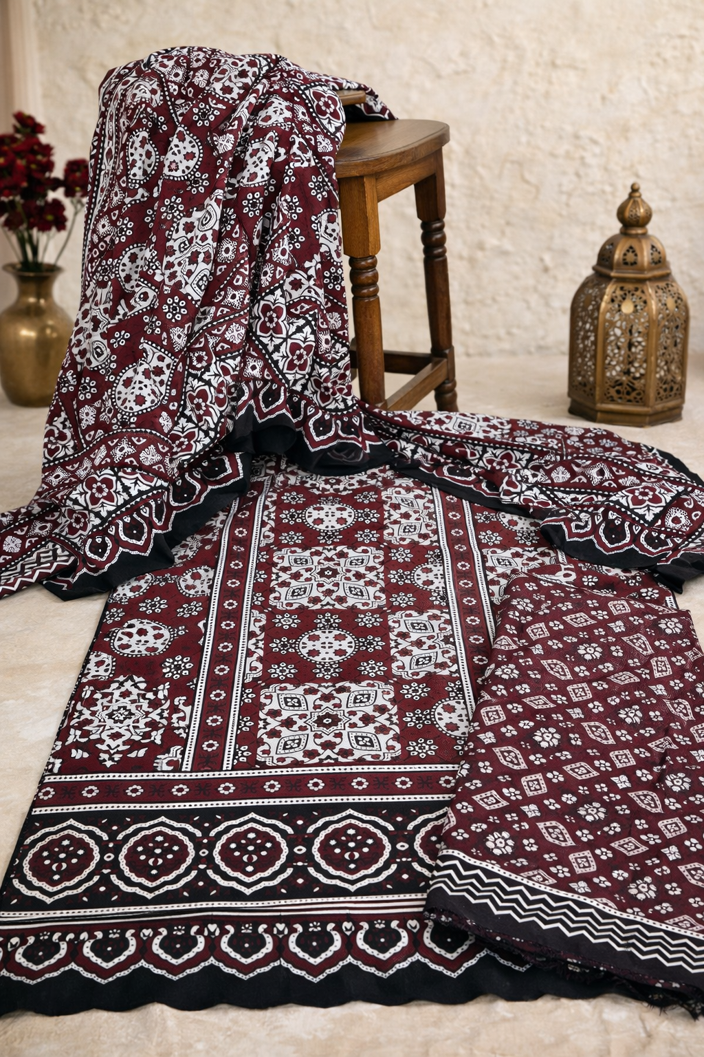 Ajrak Print Premium Lawn Cotton 3-Piece Unstitched Dress 👗