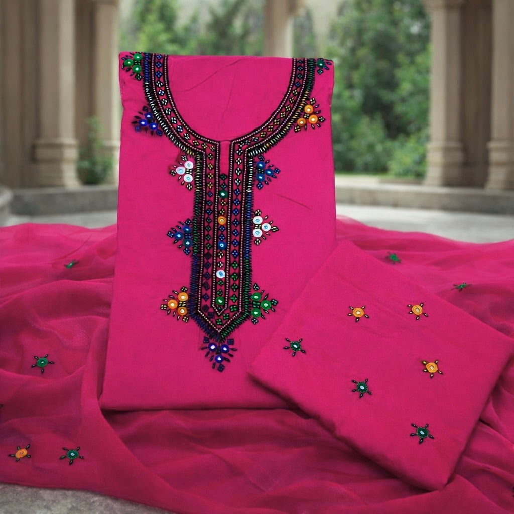 Balochi Gala Handwork 3-Piece Suit | Original Mirror Work | Soft Cotton & Chiffon Dupatta