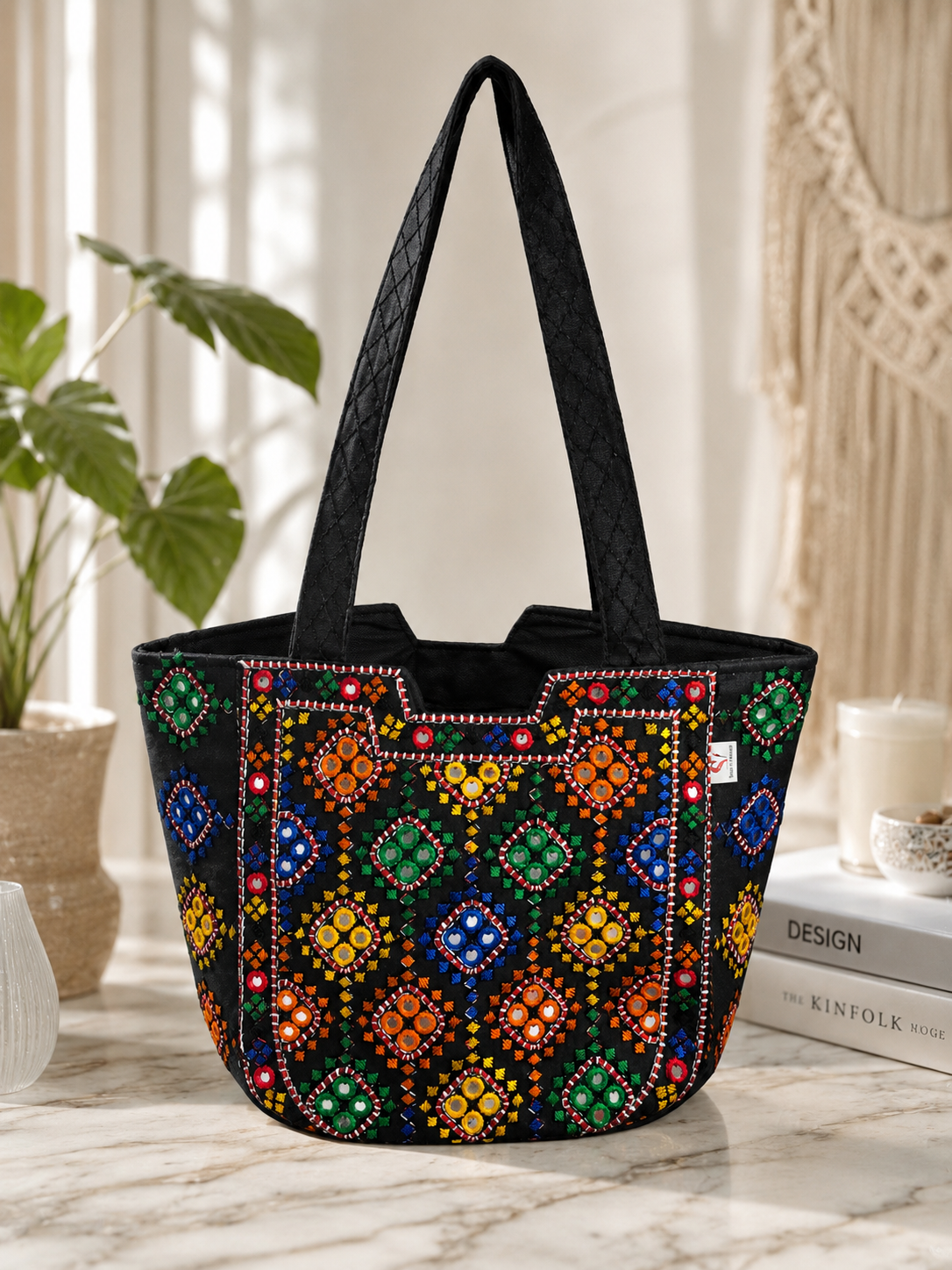 Thick Thread Multi Sitara Embroidered Tote Bag for Women | Shoulder Bag | |Medium Size |